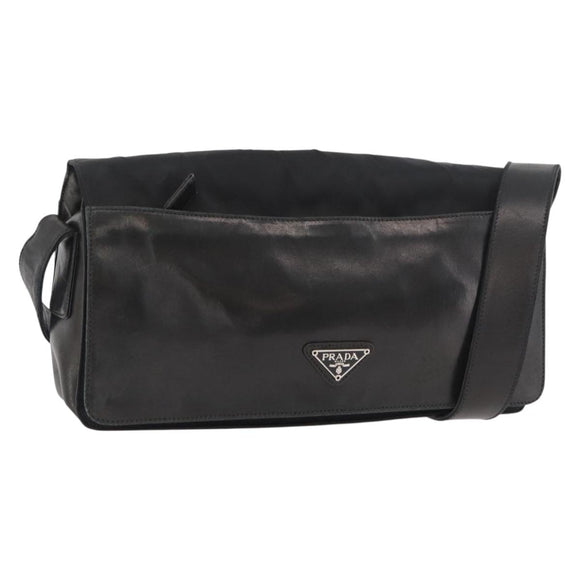 PRADA Shoulder Bag Nylon Black Silver Auth 178737A