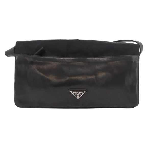 PRADA Shoulder Bag Nylon Black Silver Auth 178737A