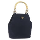 PRADA Metal Handle Hand Bag Nylon Navy Gold Auth 178739-1