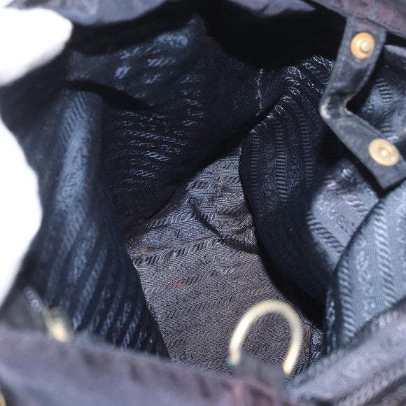 PRADA Metal Handle Hand Bag Nylon Navy Gold Auth 178739