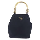PRADA Metal Handle Hand Bag Nylon Navy Gold Auth 178739-2
