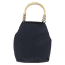 PRADA Metal Handle Hand Bag Nylon Navy Gold Auth 178739-3