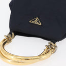 PRADA Metal Handle Hand Bag Nylon Navy Gold Auth 178739-6
