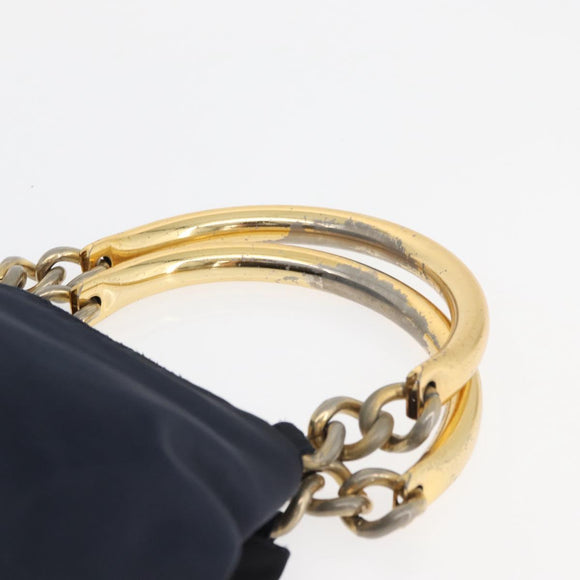 PRADA Metal Handle Hand Bag Nylon Navy Gold Auth 178739