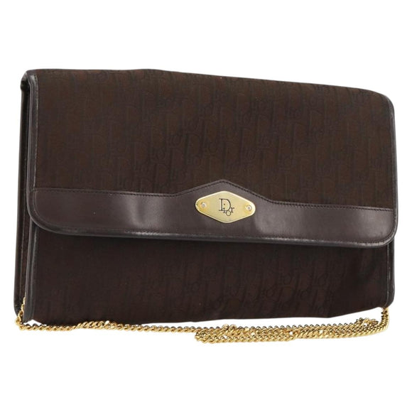 Christian Dior Trotter Canvas Chain Shoulder Bag Brown Gold Auth 178742