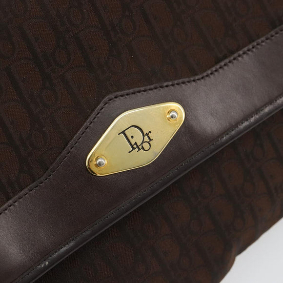 Christian Dior Trotter Canvas Chain Shoulder Bag Brown Gold Auth 178742