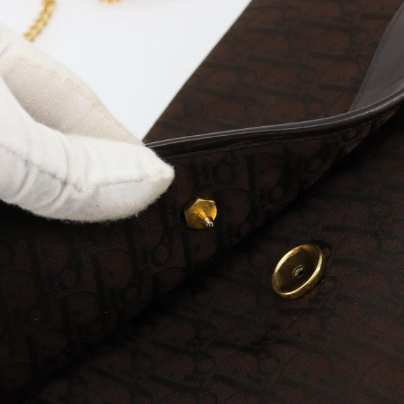 Christian Dior Trotter Canvas Chain Shoulder Bag Brown Gold Auth 178742