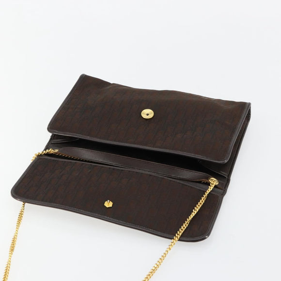 Christian Dior Trotter Canvas Chain Shoulder Bag Brown Gold Auth 178742