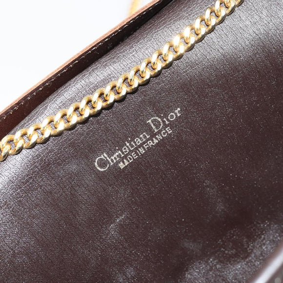 Christian Dior Trotter Canvas Chain Shoulder Bag Brown Gold Auth 178742