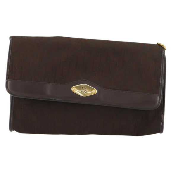 Christian Dior Trotter Canvas Chain Shoulder Bag Brown Gold Auth 178742