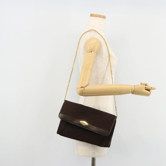 Christian Dior Trotter Canvas Chain Shoulder Bag Brown Gold Auth 178742