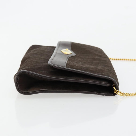 Christian Dior Trotter Canvas Chain Shoulder Bag Brown Gold Auth 178742