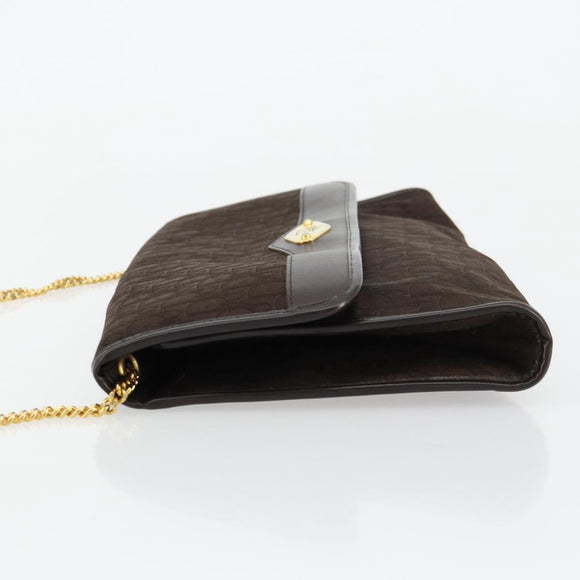 Christian Dior Trotter Canvas Chain Shoulder Bag Brown Gold Auth 178742