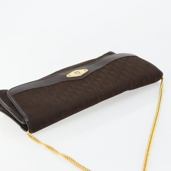 Christian Dior Trotter Canvas Chain Shoulder Bag Brown Gold Auth 178742