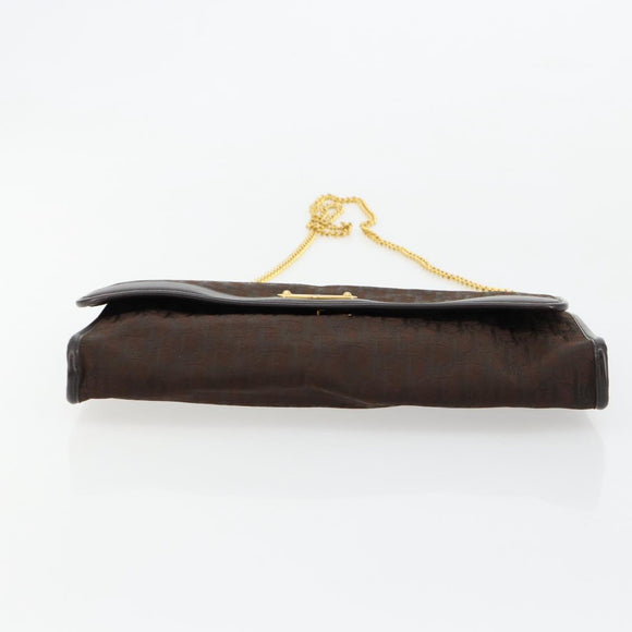 Christian Dior Trotter Canvas Chain Shoulder Bag Brown Gold Auth 178742