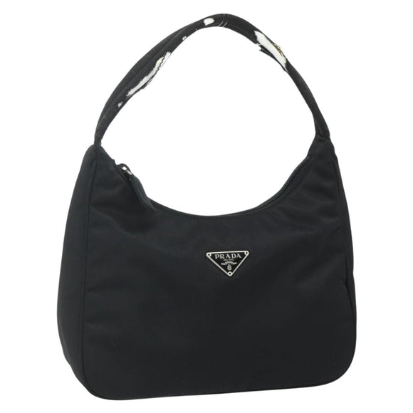 PRADA Hand Bag Pouch Nylon Black Silver Auth 178743