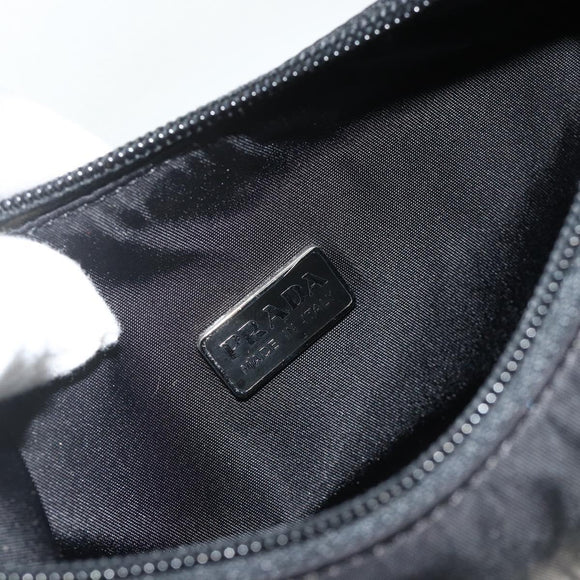 PRADA Hand Bag Pouch Nylon Black Silver Auth 178743