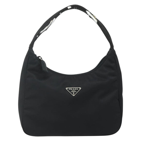 PRADA Hand Bag Pouch Nylon Black Silver Auth 178743