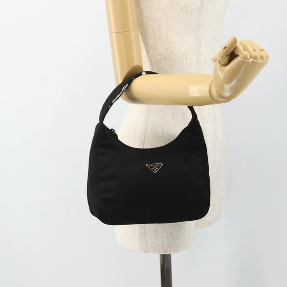 PRADA Hand Bag Pouch Nylon Black Silver Auth 178743