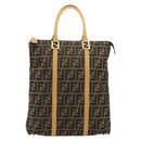 FENDI Zucca Canvas Hand Bag Black Brown Auth 178746A-13