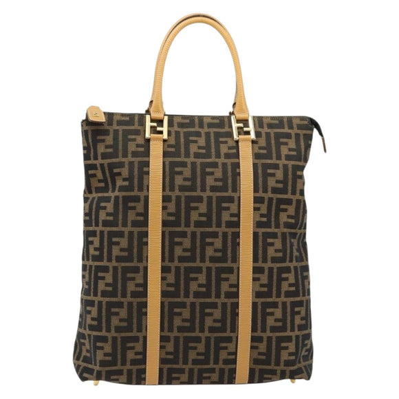 FENDI Zucca Canvas Hand Bag Black Brown Auth 178746A