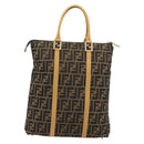 FENDI Zucca Canvas Hand Bag Black Brown Auth 178746A-2