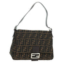 FENDI Zucca Canvas Mamma Baguette Shoulder Bag Black Brown Auth 178747V-1