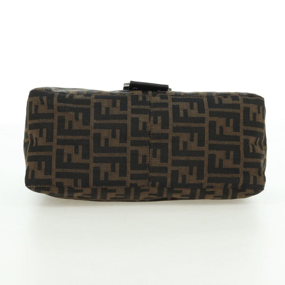 FENDI Zucca Canvas Mamma Baguette Shoulder Bag Black Brown Auth 178747V
