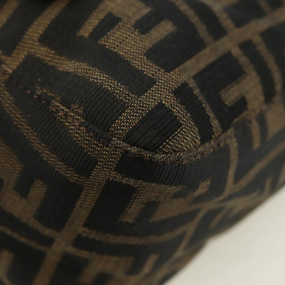 FENDI Zucca Canvas Mamma Baguette Shoulder Bag Black Brown Auth 178747V