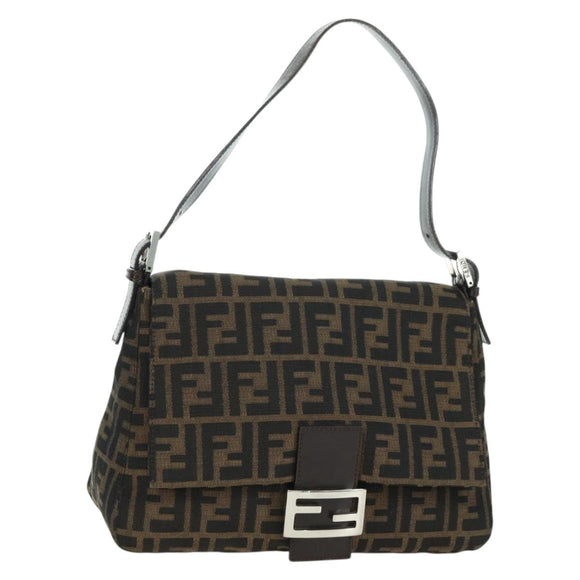 FENDI Zucca Canvas Mamma Baguette Schoudertas Zwart Bruin Authentiek 178747V