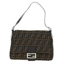 FENDI Zucca Canvas Mamma Baguette Shoulder Bag Black Brown Auth 178747V-13