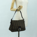 FENDI Zucca Canvas Mamma Baguette Shoulder Bag Black Brown Auth 178747V-24