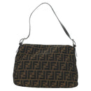 FENDI Zucca Canvas Mamma Baguette Shoulder Bag Black Brown Auth 178747V-2