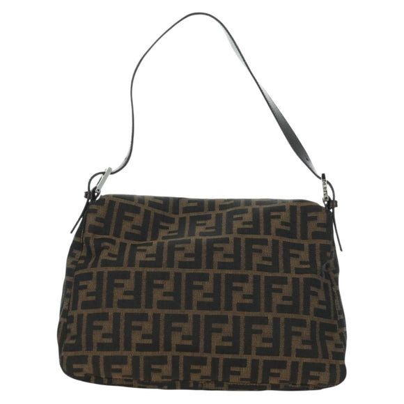 FENDI Zucca Canvas Mamma Baguette Shoulder Bag Black Brown Auth 178747V