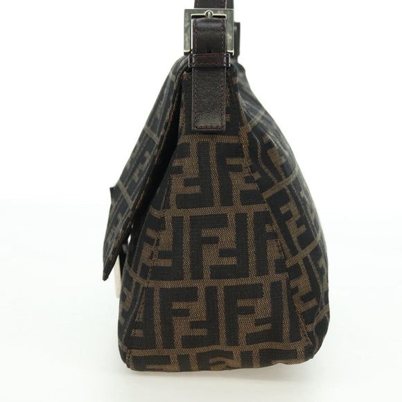 FENDI Zucca Canvas Mamma Baguette Shoulder Bag Black Brown Auth 178747V