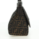 FENDI Zucca Canvas Mamma Baguette Shoulder Bag Black Brown Auth 178747V-4