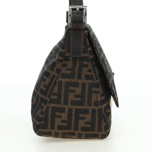 FENDI Zucca Canvas Mamma Baguette Shoulder Bag Black Brown Auth 178747V