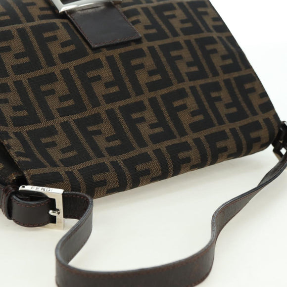 FENDI Zucca Canvas Mamma Baguette Shoulder Bag Black Brown Auth 178747V