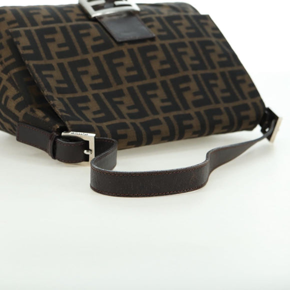 FENDI Zucca Canvas Mamma Baguette Shoulder Bag Black Brown Auth 178747V