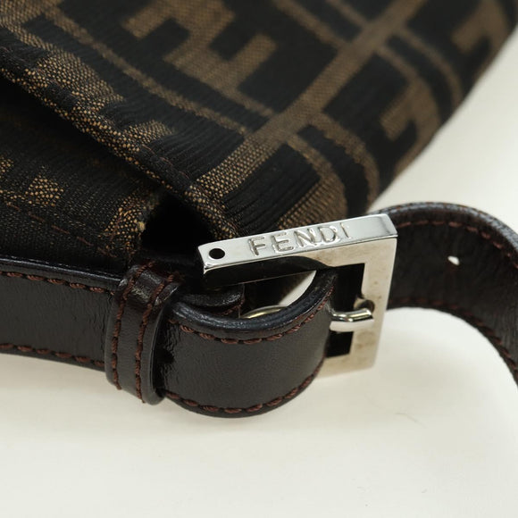 FENDI Zucca Canvas Mamma Baguette Shoulder Bag Black Brown Auth 178747V