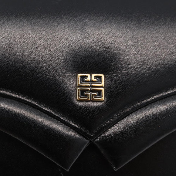 GIVENCHY Hand Bag Leather Black Gold Auth 178755