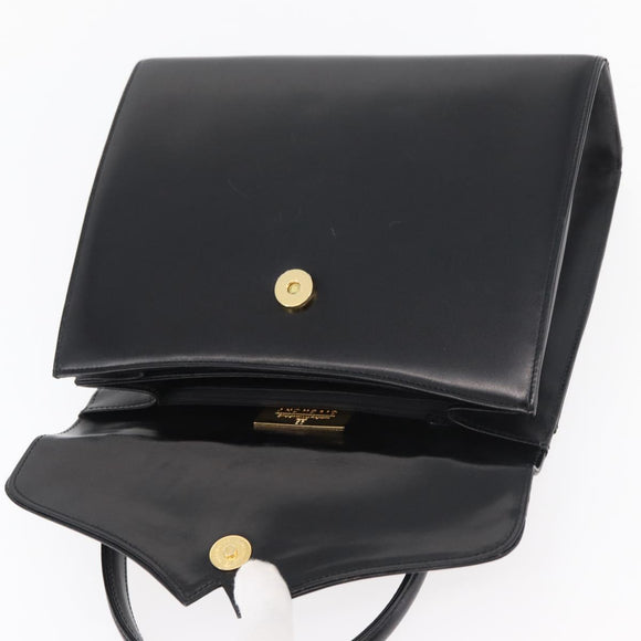 GIVENCHY Hand Bag Leather Black Gold Auth 178755