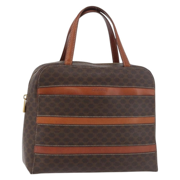 CELINE Macadam Canvas Hand Bag PVC Leather Brown Gold Auth 178762