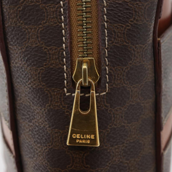 CELINE Macadam Canvas Hand Bag PVC Leather Brown Gold Auth 178762