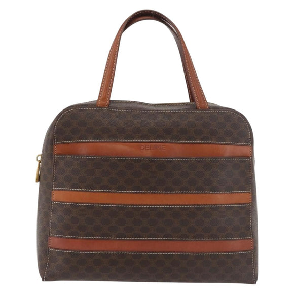 CELINE Macadam Canvas Hand Bag PVC Leather Brown Gold Auth 178762