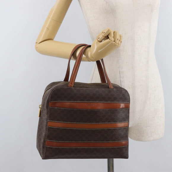CELINE Macadam Canvas Hand Bag PVC Leather Brown Gold Auth 178762