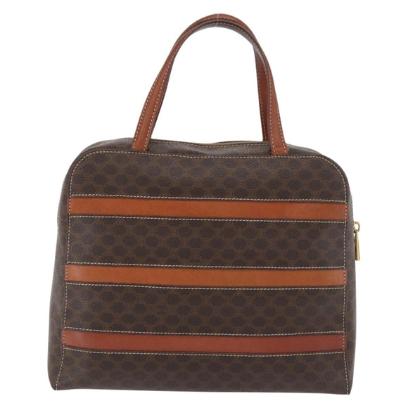 CELINE Macadam Canvas Hand Bag PVC Leather Brown Gold Auth 178762