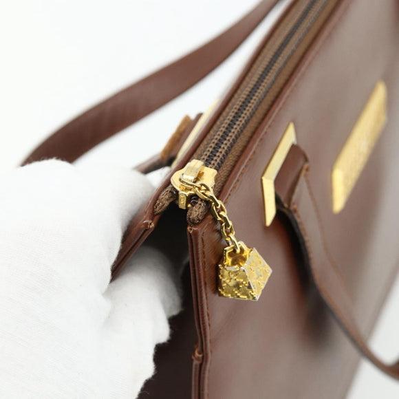 Christian Dior Hand Bag Leather Brown Gold Auth 178764