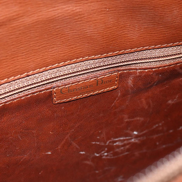 Christian Dior Hand Bag Leather Brown Gold Auth 178764
