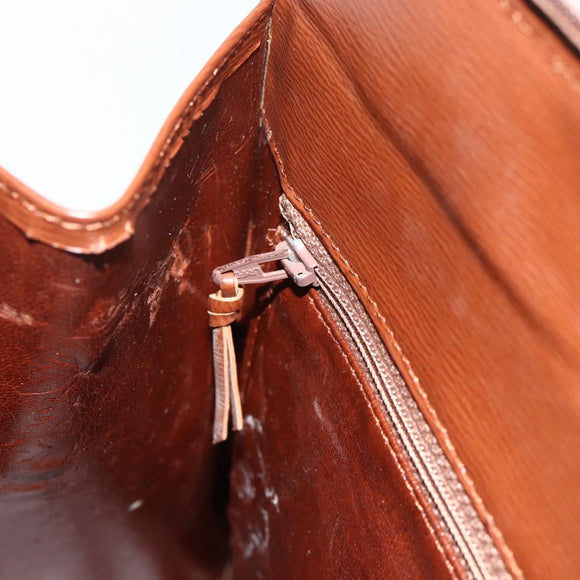 Christian Dior Hand Bag Leather Brown Gold Auth 178764